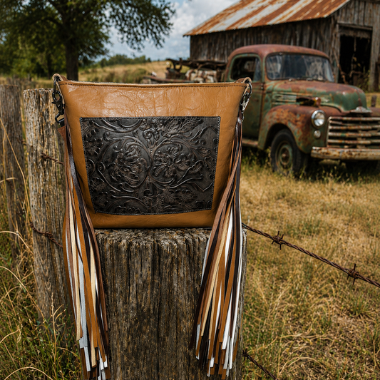 Cowhide and Fringe Lined Shoulder Bag
