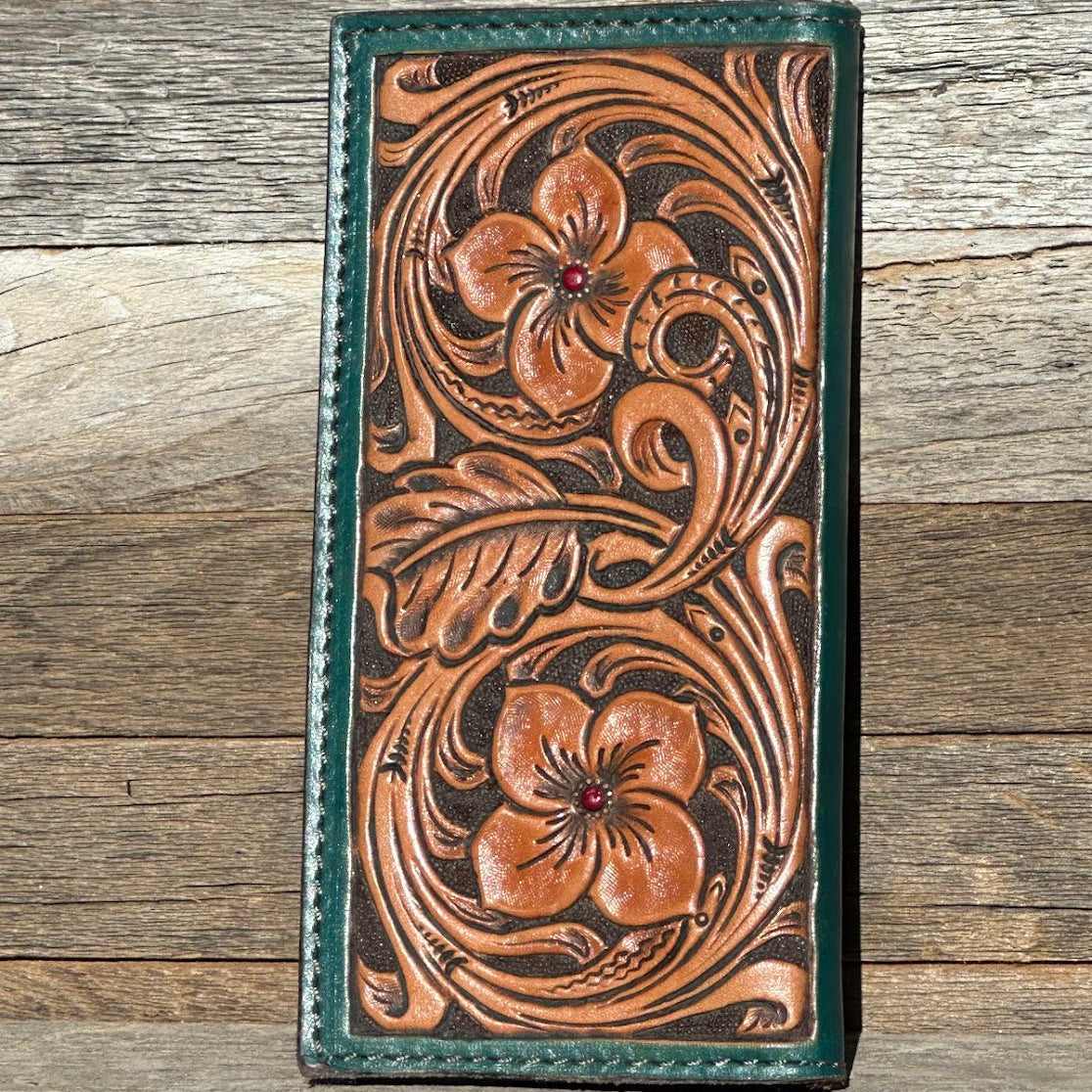 Floral Carved Checkbook and Wallet