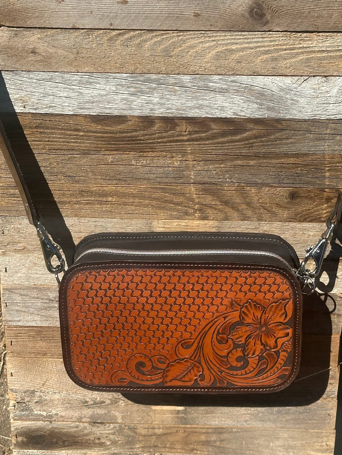 Floral and Basketweave Shoulder Bag