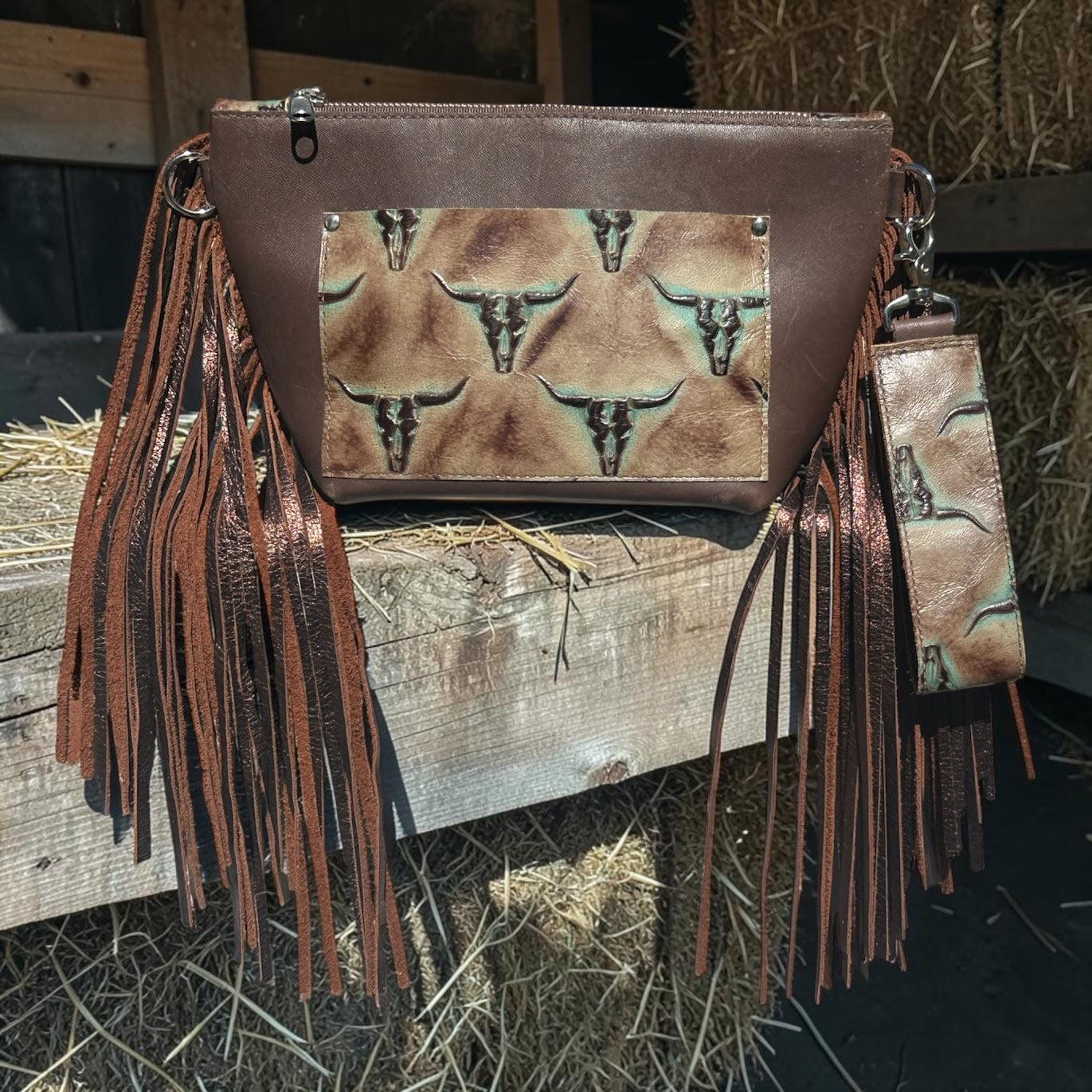 Wristlet with Mini Skulls and Metallic Fringe