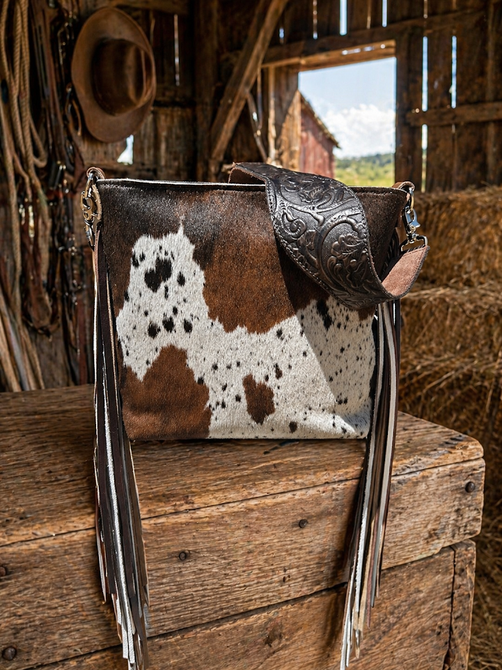 Cowhide and Fringe Lined Shoulder Bag