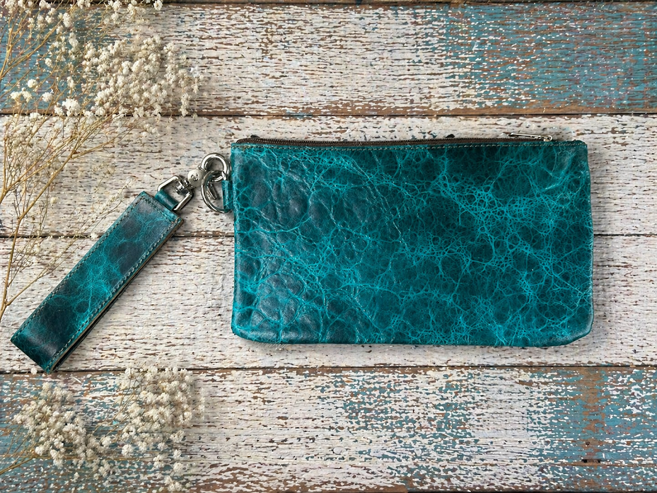 Acid wash Cowhide Bankers Bag Wristlet