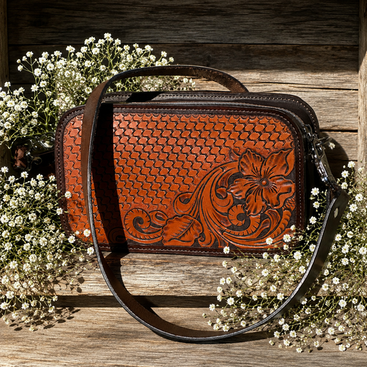 Floral and Basketweave Shoulder Bag