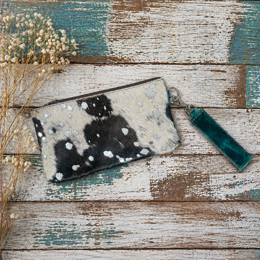 Acid wash Cowhide Bankers Bag Wristlet