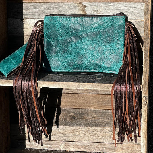 Turquoise Fringed Wristlet