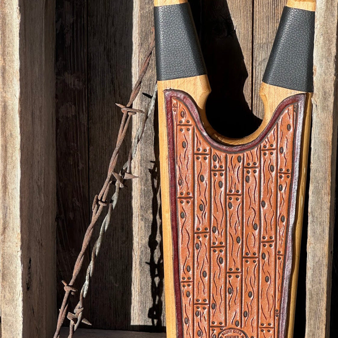 Leather Carved Wood Grain Boot Jack