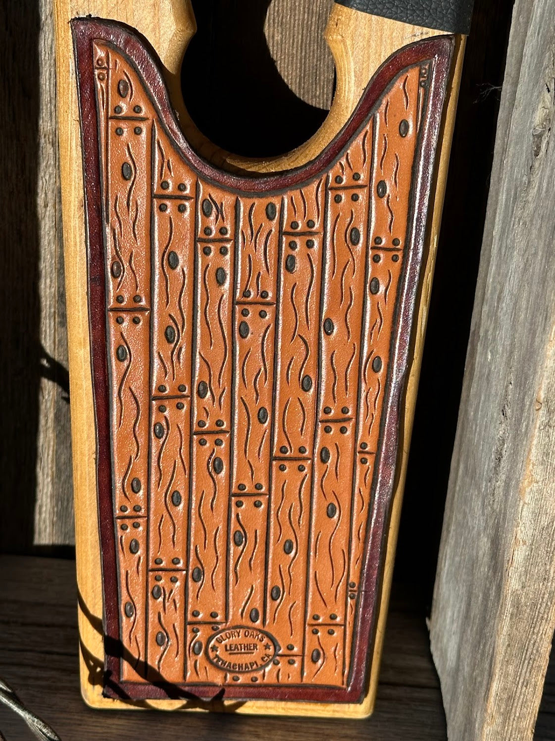 Leather Carved Wood Grain Boot Jack