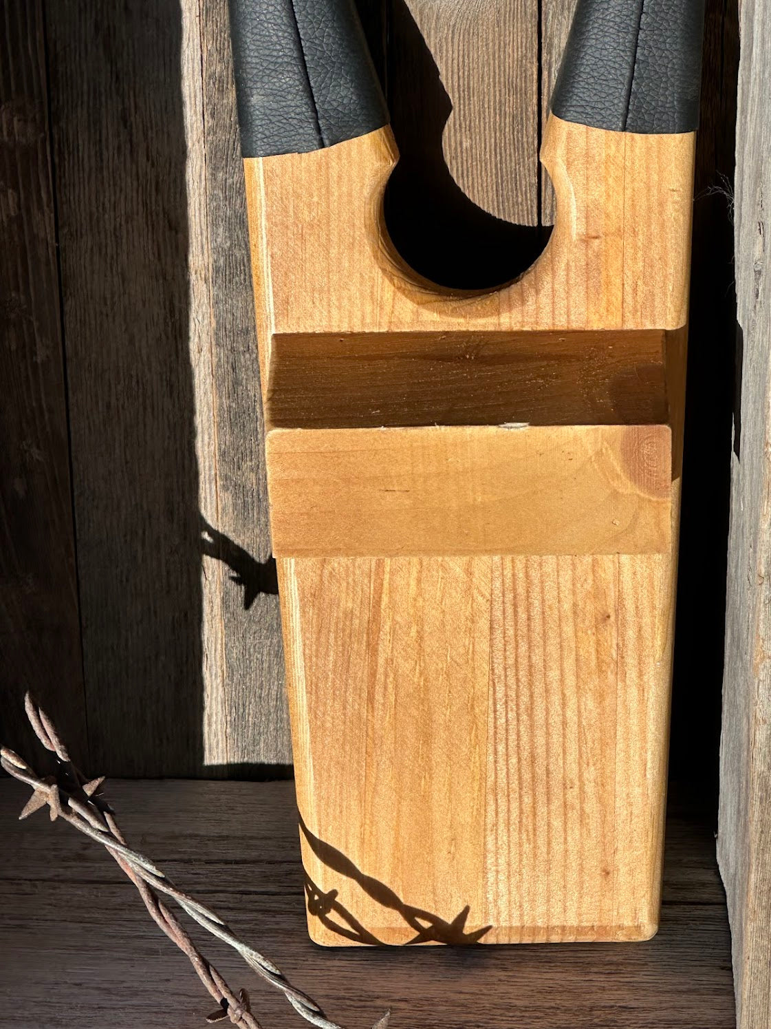 Leather Carved Wood Grain Boot Jack