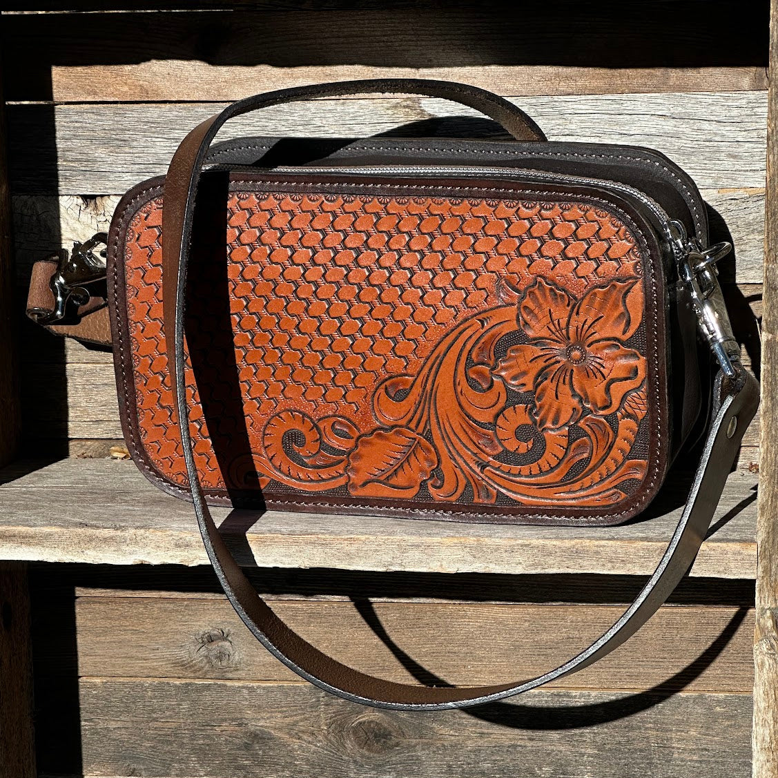 Floral and Basketweave Shoulder Bag