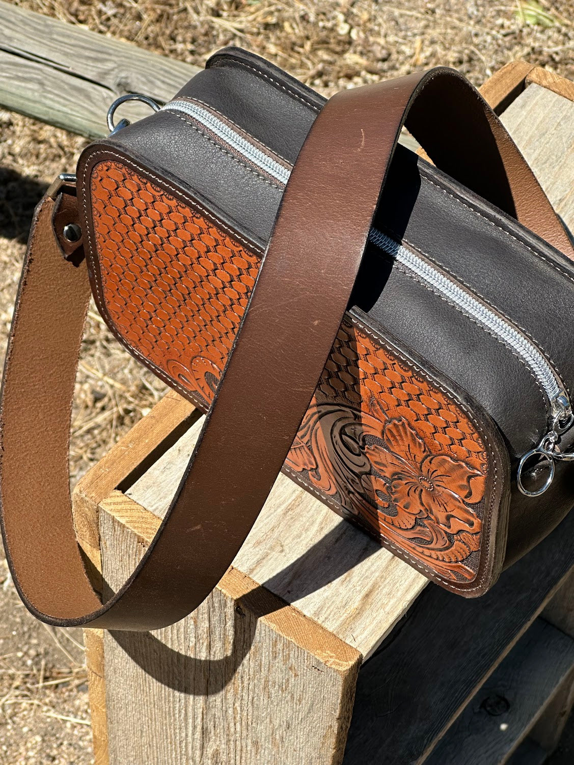 Floral and Basketweave Shoulder Bag