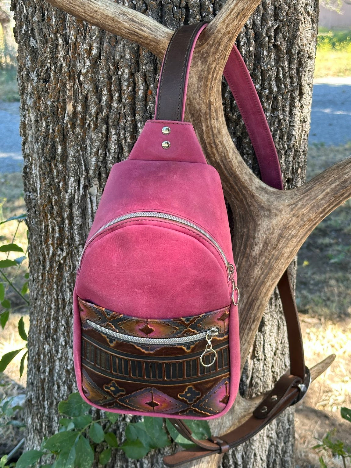 Pink Sling Bag with Magenta Navajo Pocket