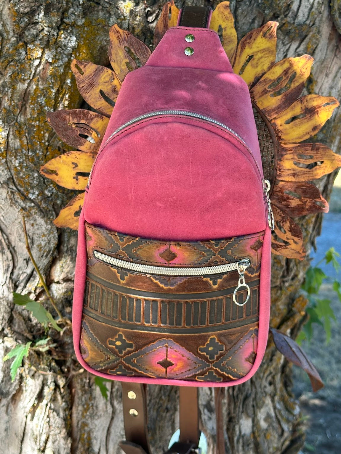 Pink Sling Bag with Magenta Navajo Pocket