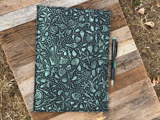 Seashell Mini Padfolio in Aqua and Black