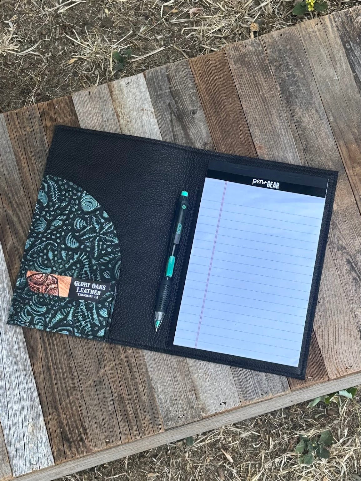 Seashell Mini Padfolio in Aqua and Black