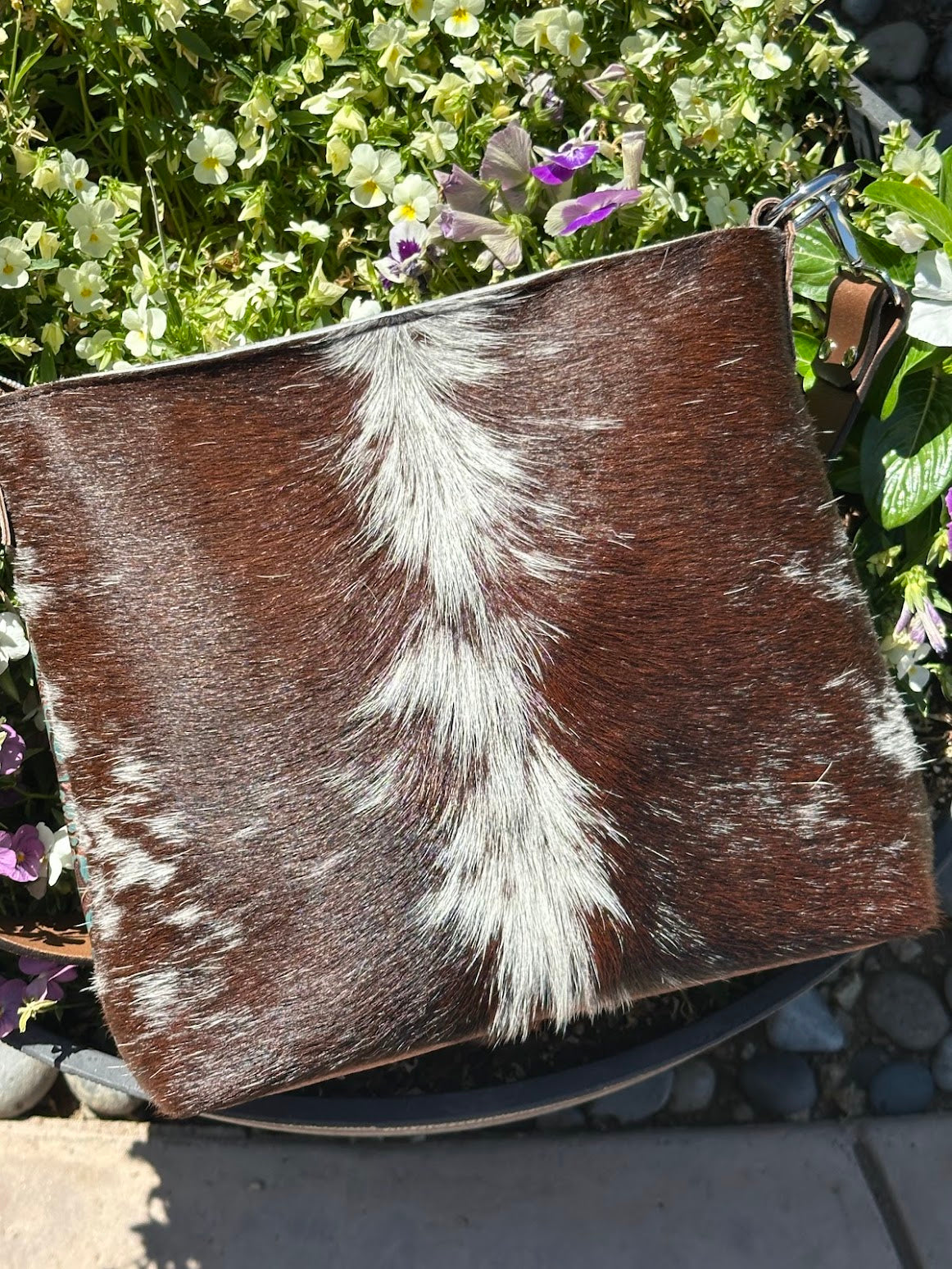 Cowhide and Embossed Leather Shoulder Bag