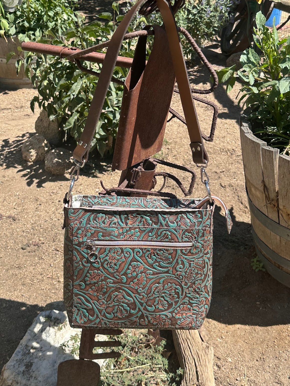 Cowhide and Embossed Leather Shoulder Bag