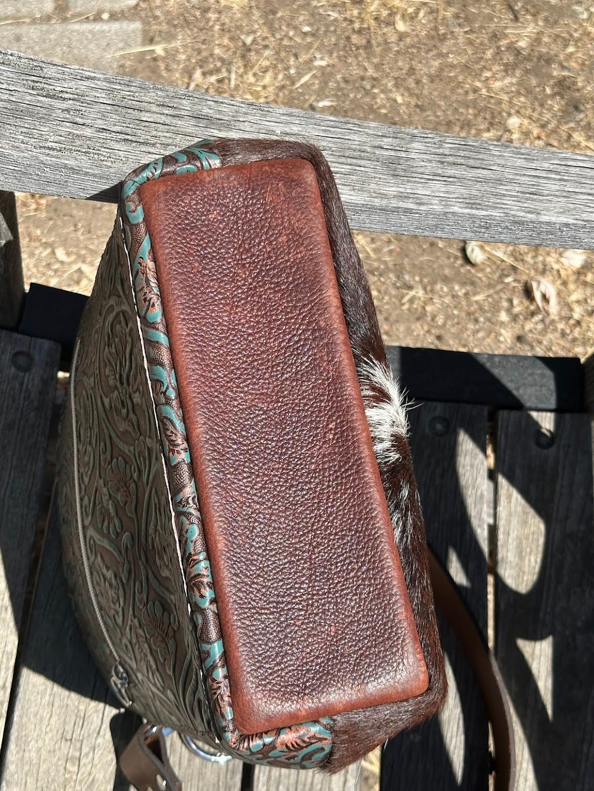 Cowhide and Embossed Leather Shoulder Bag
