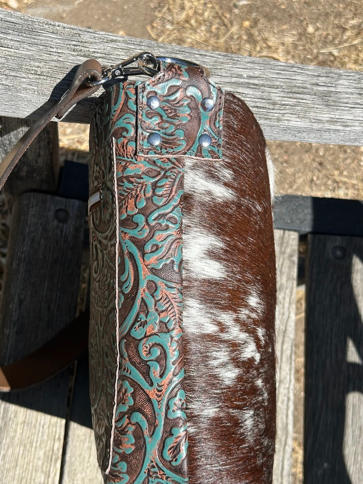 Cowhide and Embossed Leather Shoulder Bag