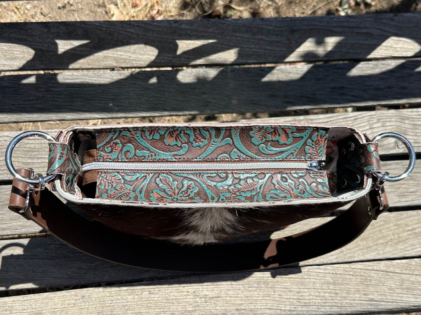 Cowhide and Embossed Leather Shoulder Bag