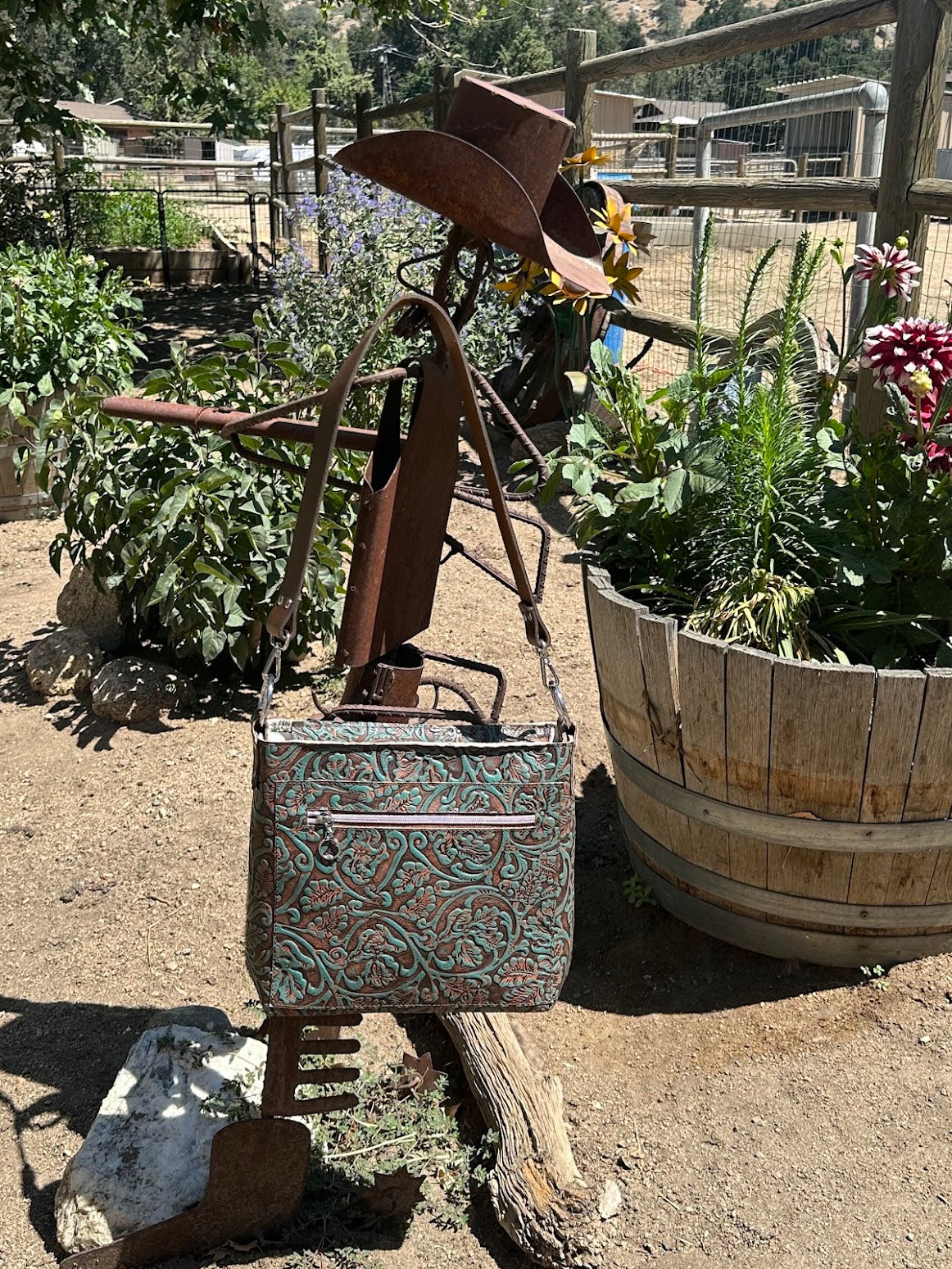 Cowhide and Embossed Leather Shoulder Bag