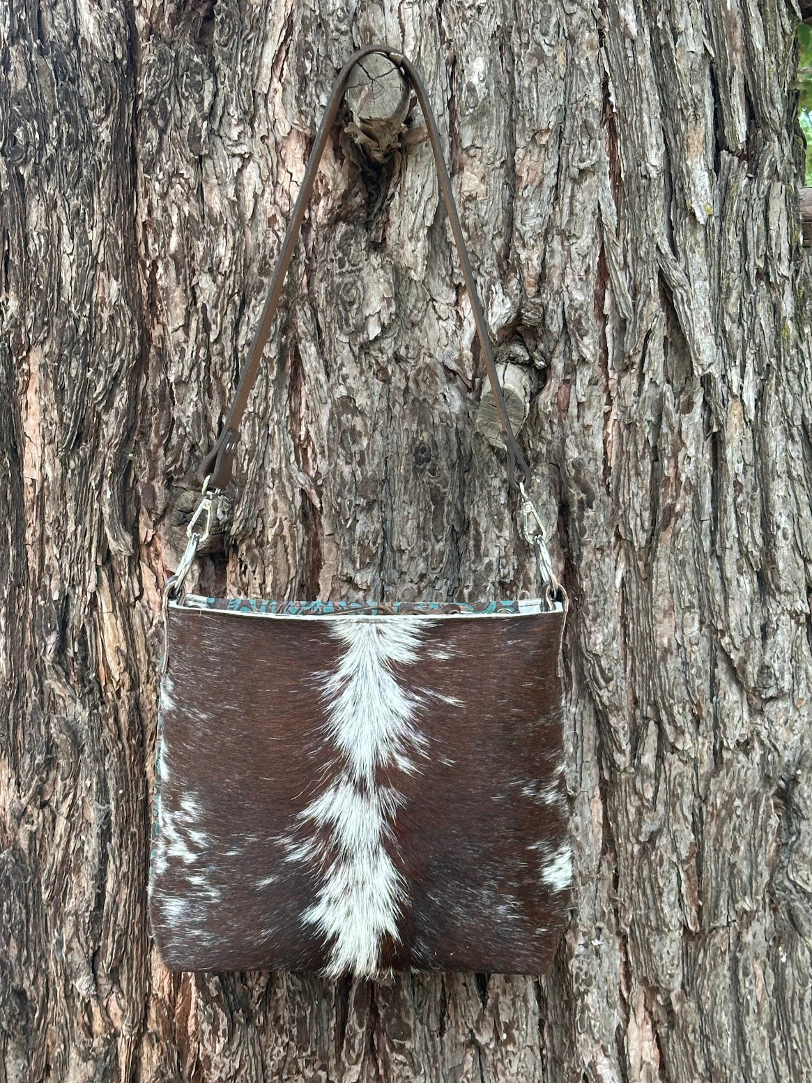 Cowhide and Embossed Leather Shoulder Bag