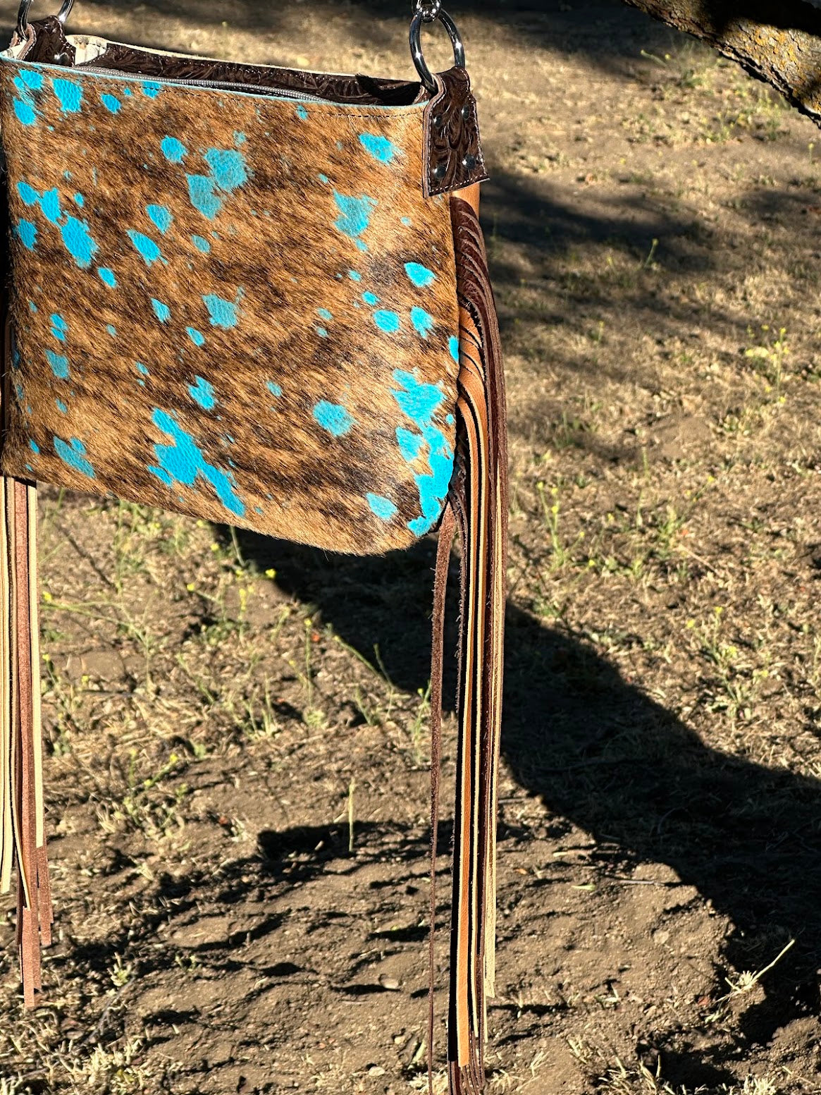 Acid Wash Cowhide Shoulder Bag