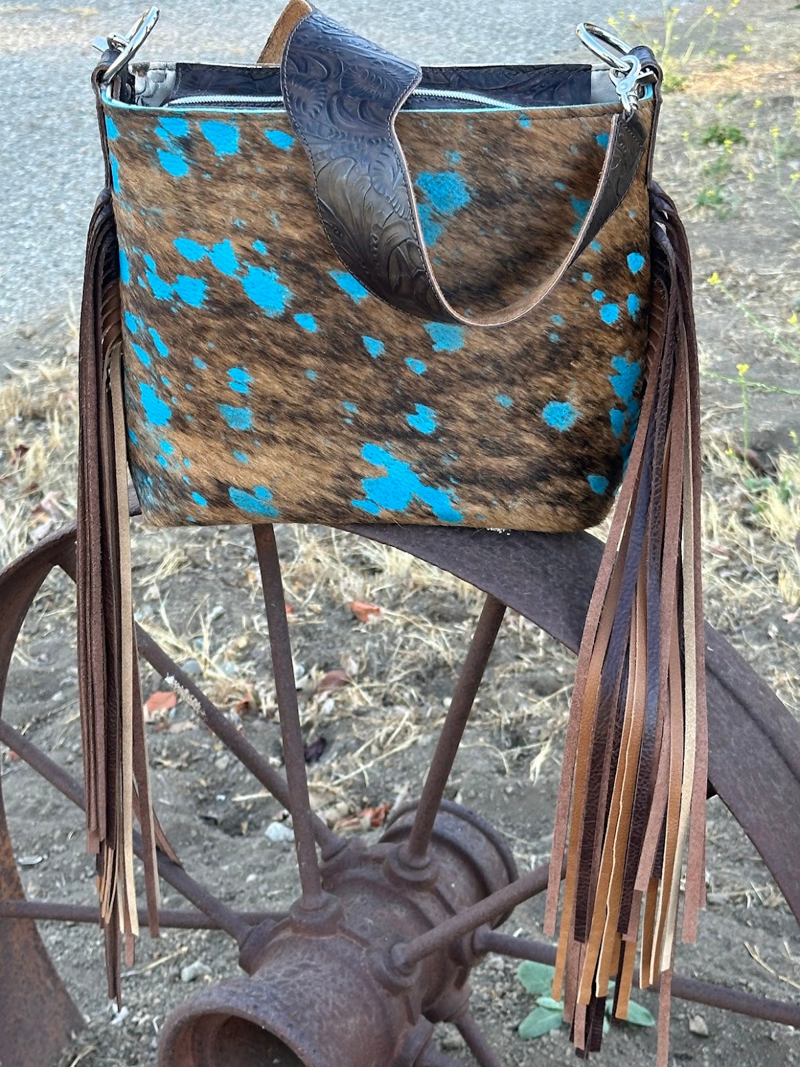 Acid Wash Cowhide Shoulder Bag