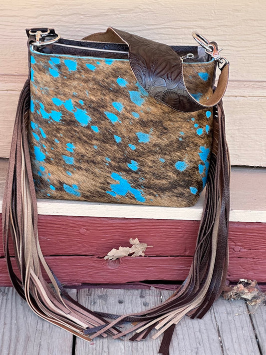 Acid Wash Cowhide Shoulder Bag