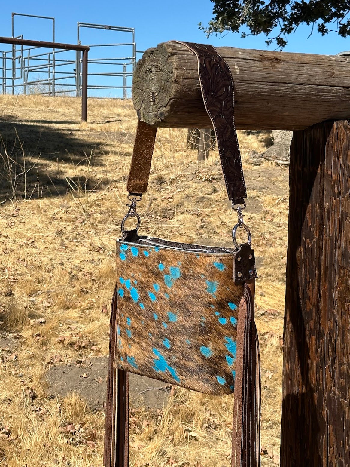 Acid Wash Cowhide Shoulder Bag