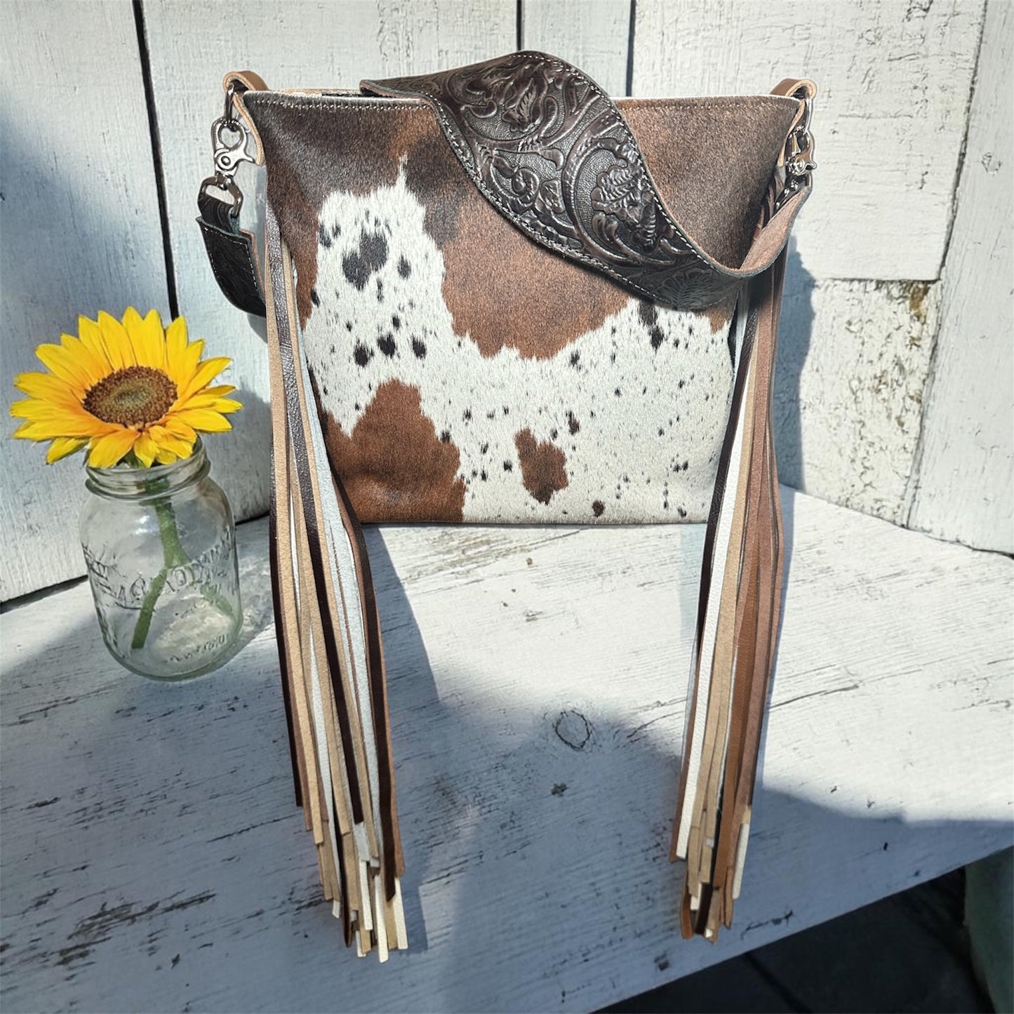 Cowhide and Fringe Lined Shoulder Bag