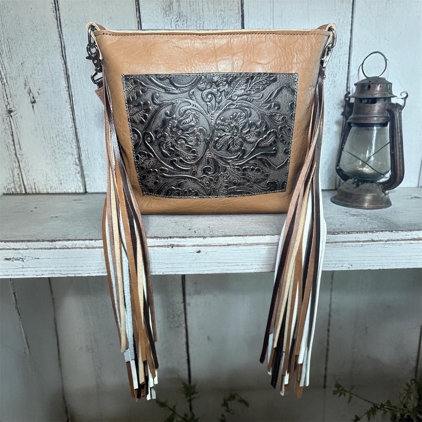 Cowhide and Fringe Lined Shoulder Bag