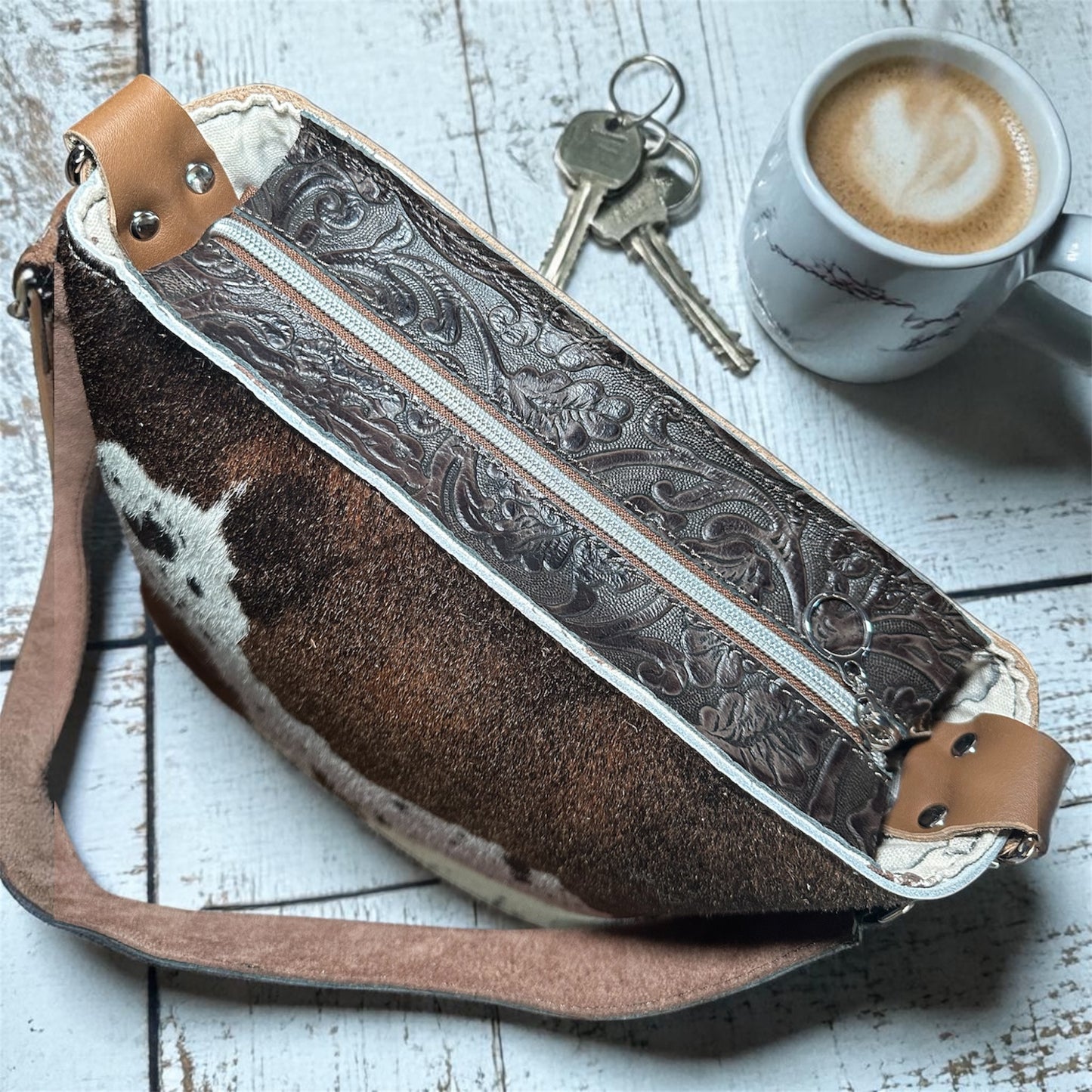 Cowhide and Fringe Lined Shoulder Bag