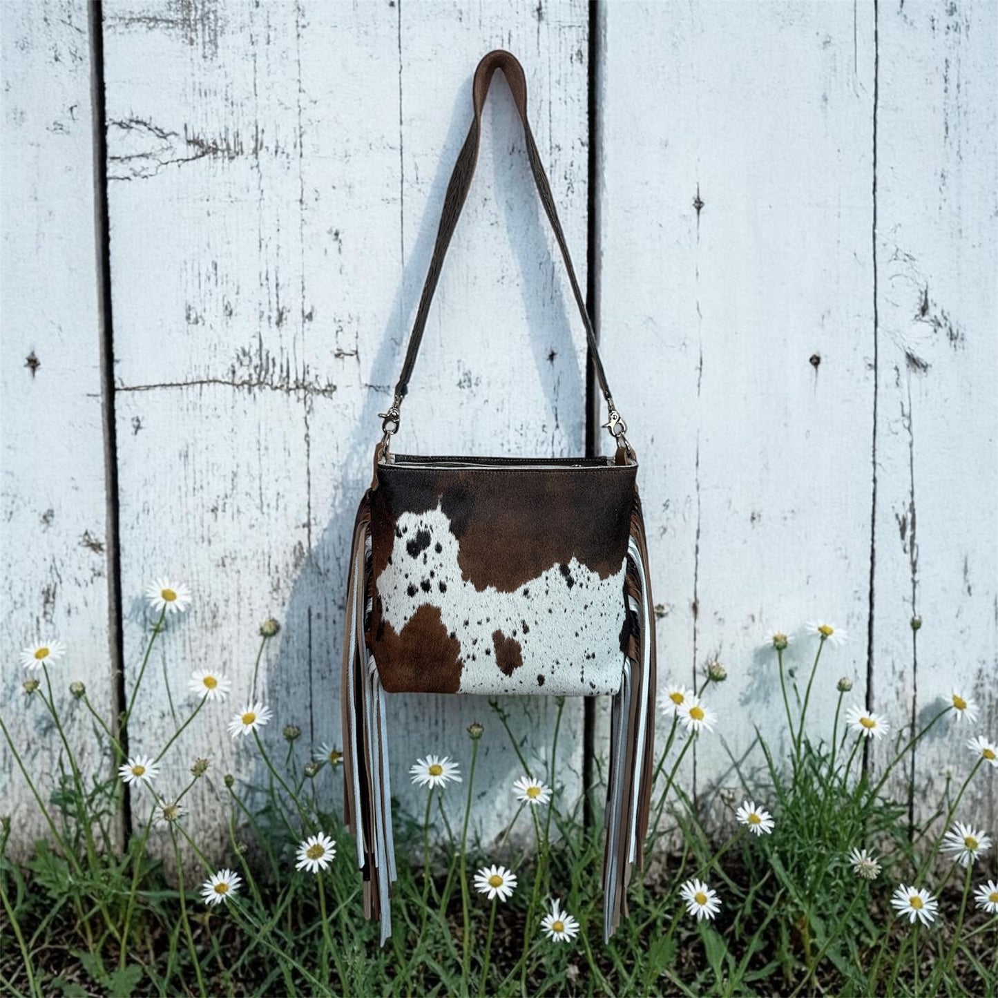 Cowhide and Fringe Lined Shoulder Bag