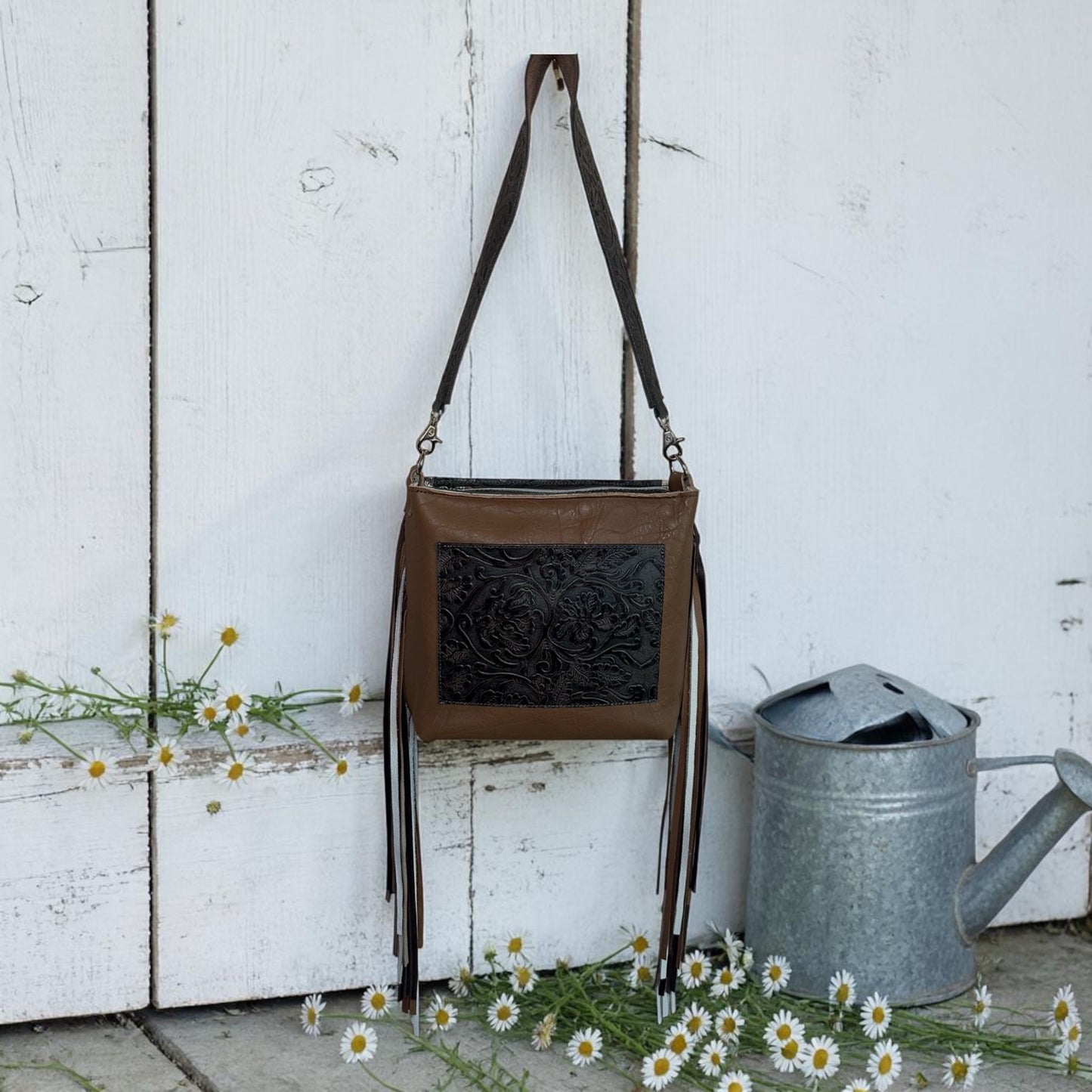 Cowhide and Fringe Lined Shoulder Bag