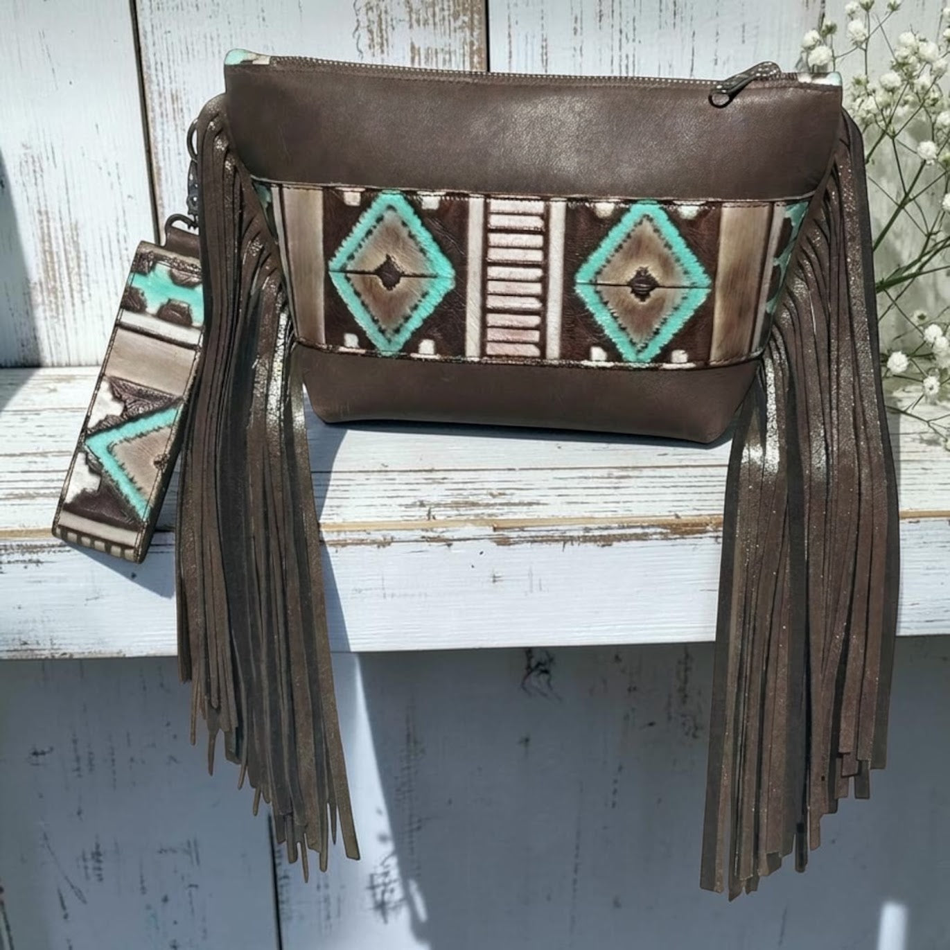 Wristlet with Turquoise and White Navajo Accents