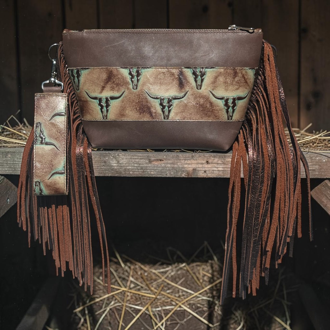 Wristlet with Mini Skulls and Metallic Fringe