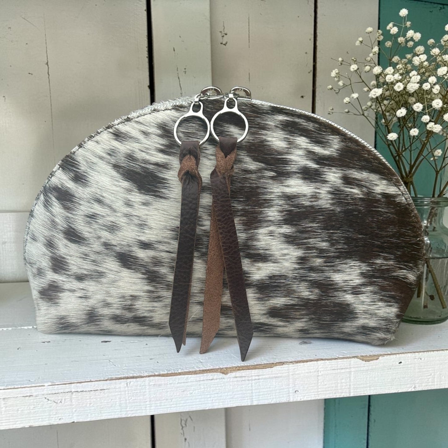 Cowhide Crescent Lined Makeup Bag
